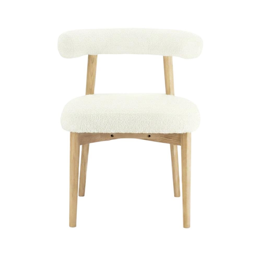 Boucle Accent Chair with Ash Wood Legs for Living Room or Bedroom, Cream. Picture 1