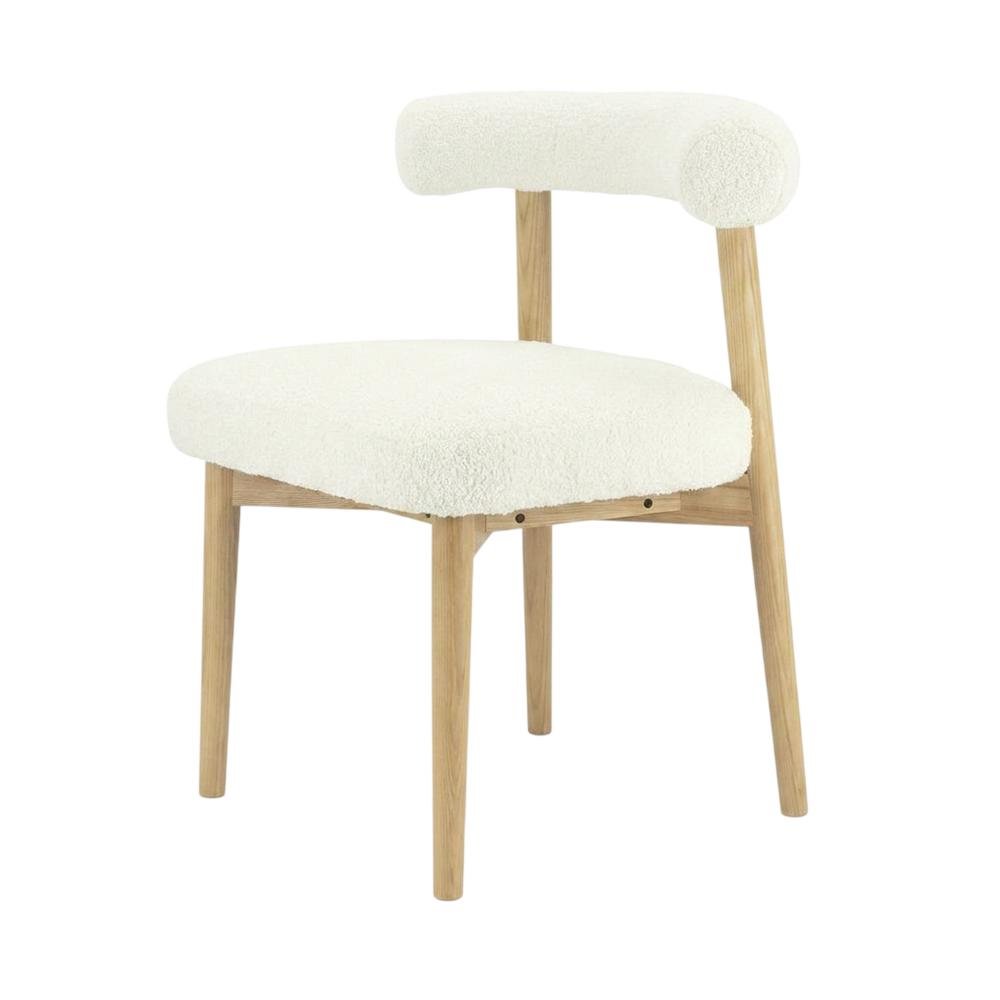 Boucle Accent Chair with Ash Wood Legs for Living Room or Bedroom, Cream. Picture 3
