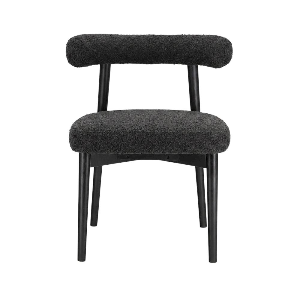 Boucle Accent Chair with Ash Wood Legs, Comfy Side Chair for Living Room, Black. Picture 1