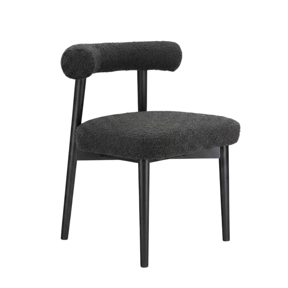 Boucle Accent Chair with Ash Wood Legs, Comfy Side Chair for Living Room, Black. Picture 3