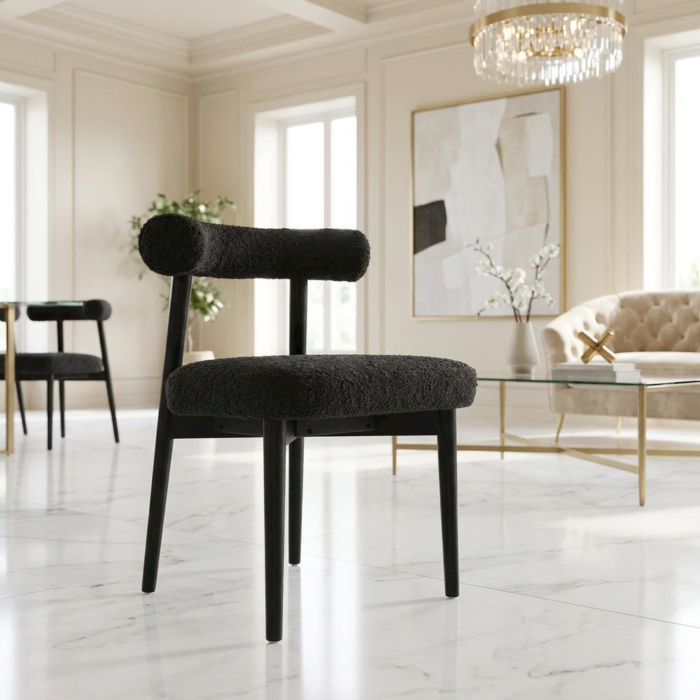 Boucle Accent Chair with Ash Wood Legs, Comfy Side Chair for Living Room, Black. Picture 4