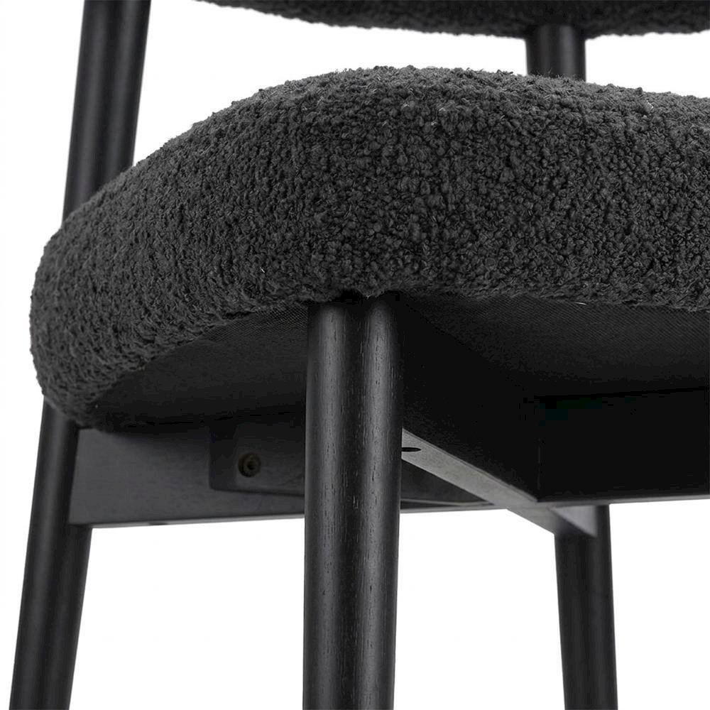 Boucle Accent Chair with Ash Wood Legs, Comfy Side Chair for Living Room, Black. Picture 7