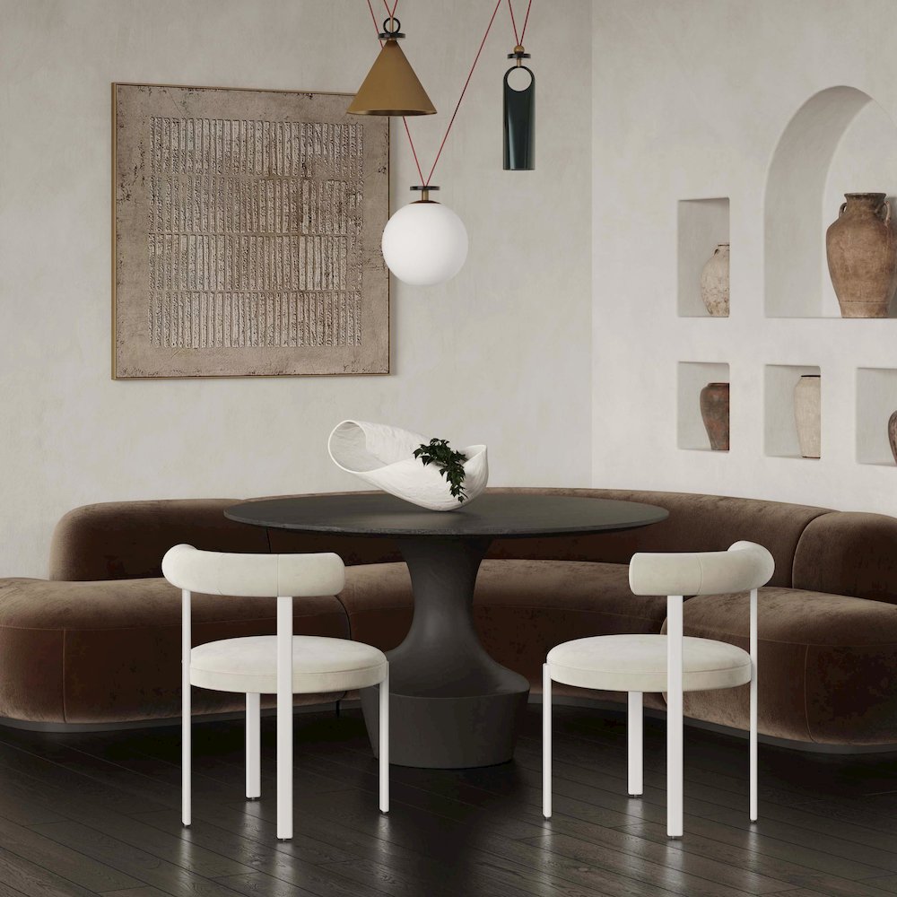 Margaret Cream Performance Chenille Bolster Back Dining Chair. Picture 2