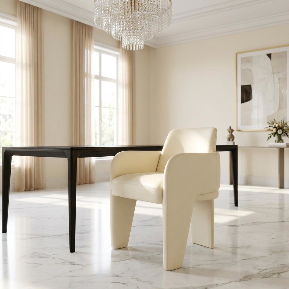 Vegan Leather Upholstered Dining Chair with Spring Seat for Dining Room, Cream. Picture 2