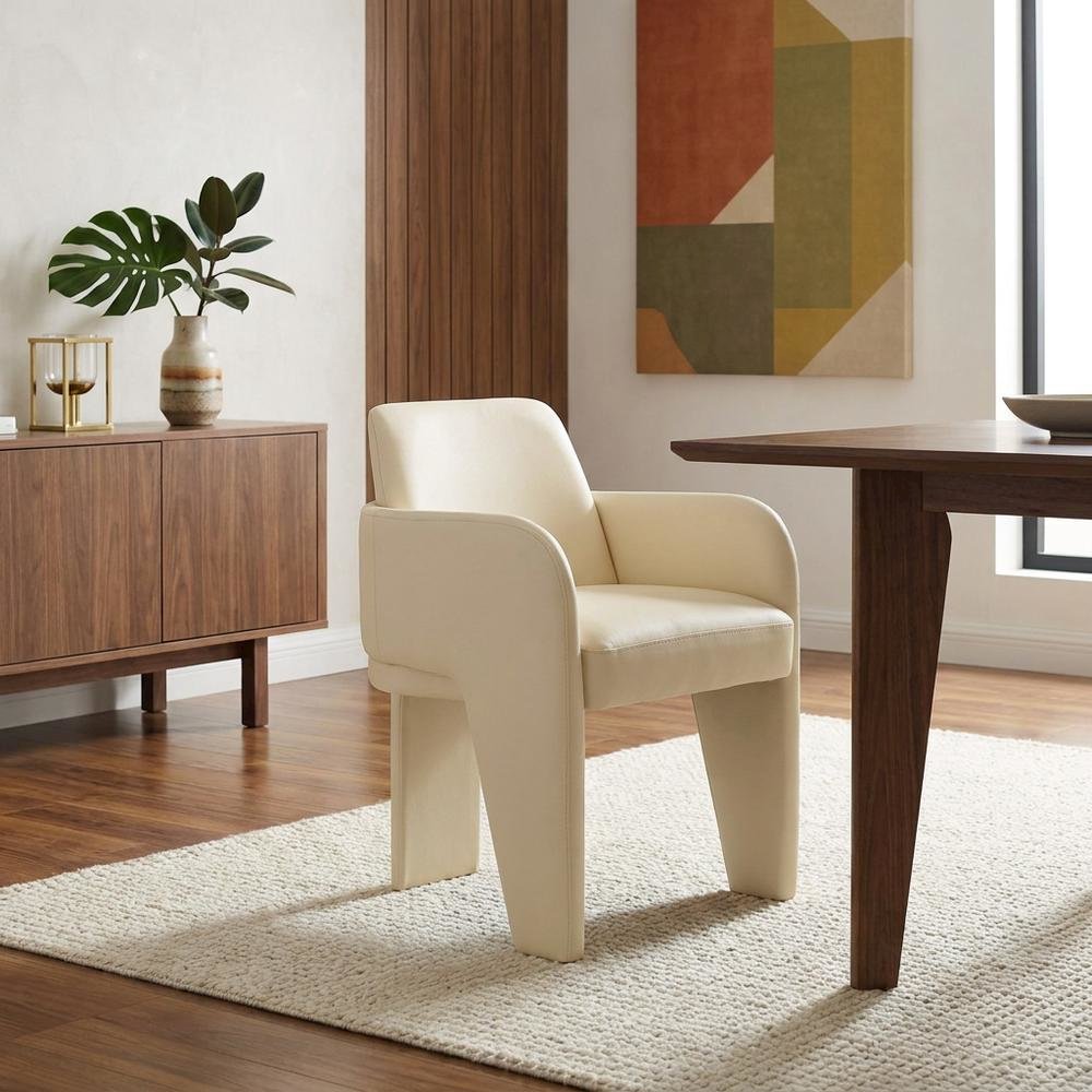 Vegan Leather Upholstered Dining Chair with Spring Seat for Dining Room, Cream. Picture 4