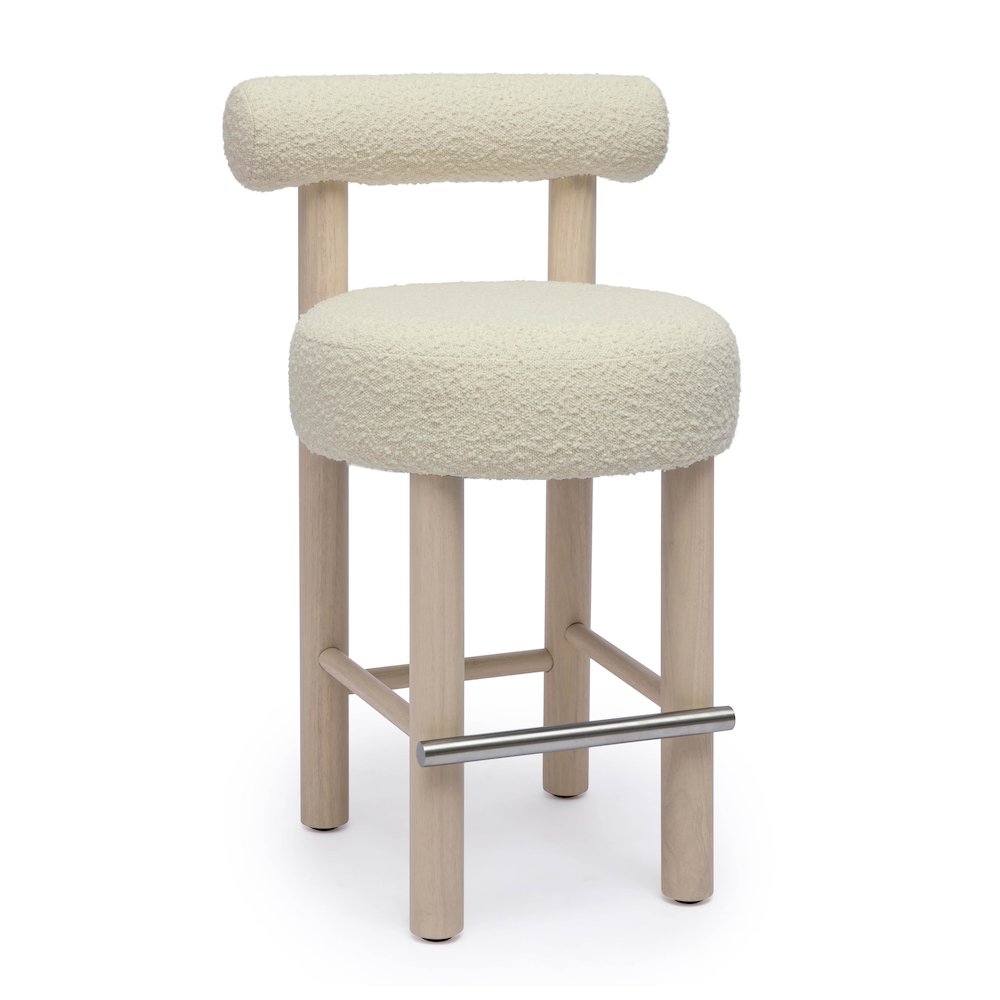 Carmel Cream Boucle and Solid Wood Counter Stool. Picture 1