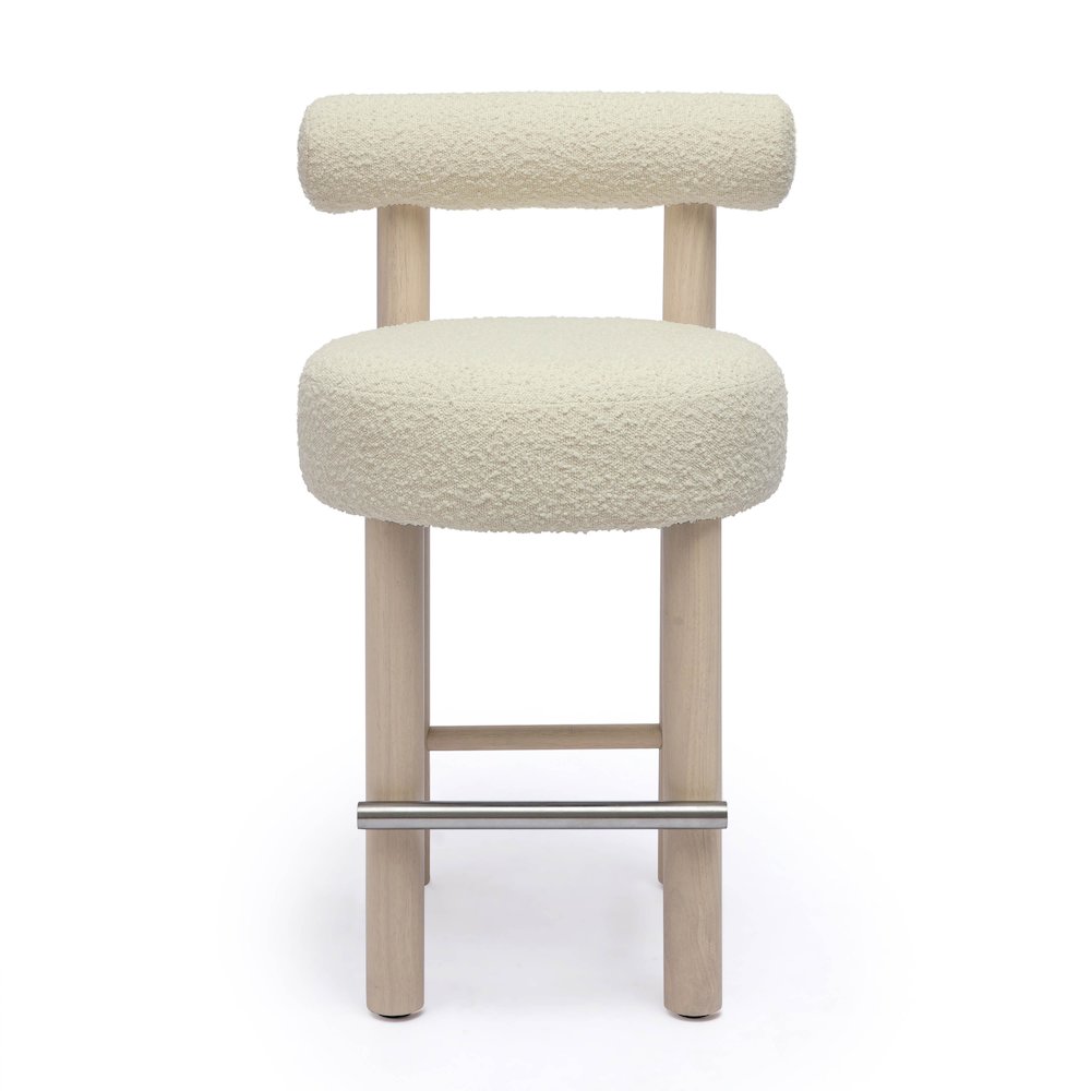 Carmel Cream Boucle and Solid Wood Counter Stool. Picture 3