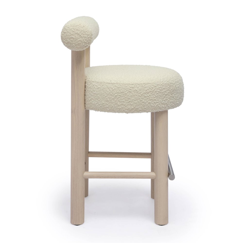 Carmel Cream Boucle and Solid Wood Counter Stool. Picture 4