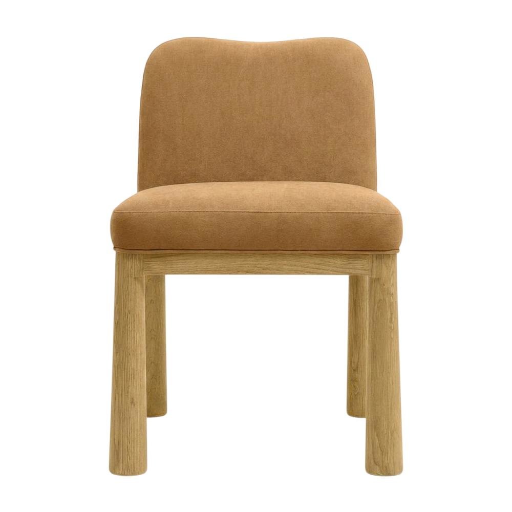 Tiara Velvet Upholstered Dining Chair with Oak Legs for Dining Room, Cognac. Picture 1