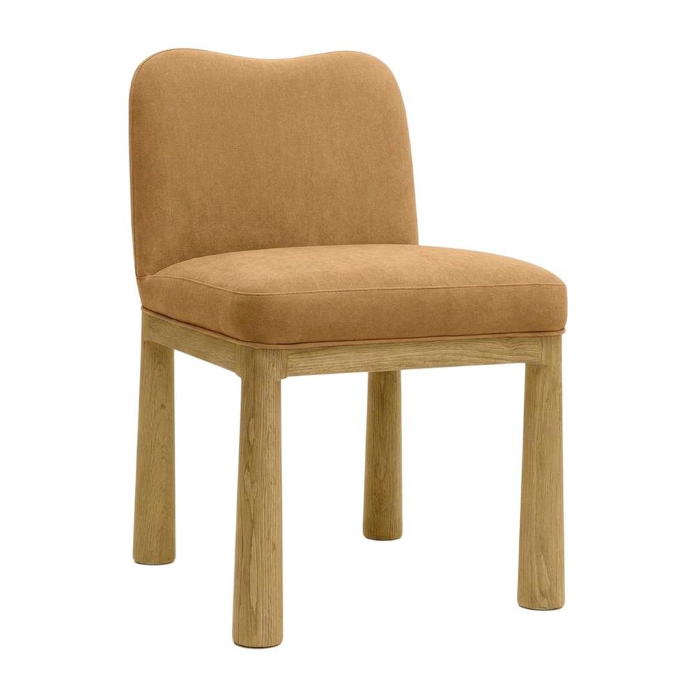 Tiara Velvet Upholstered Dining Chair with Oak Legs for Dining Room, Cognac. Picture 3