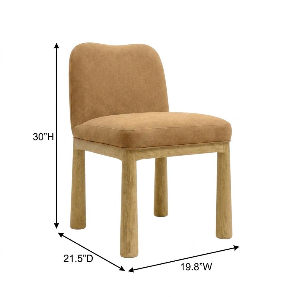 Tiara Velvet Upholstered Dining Chair with Oak Legs for Dining Room, Cognac. Picture 5