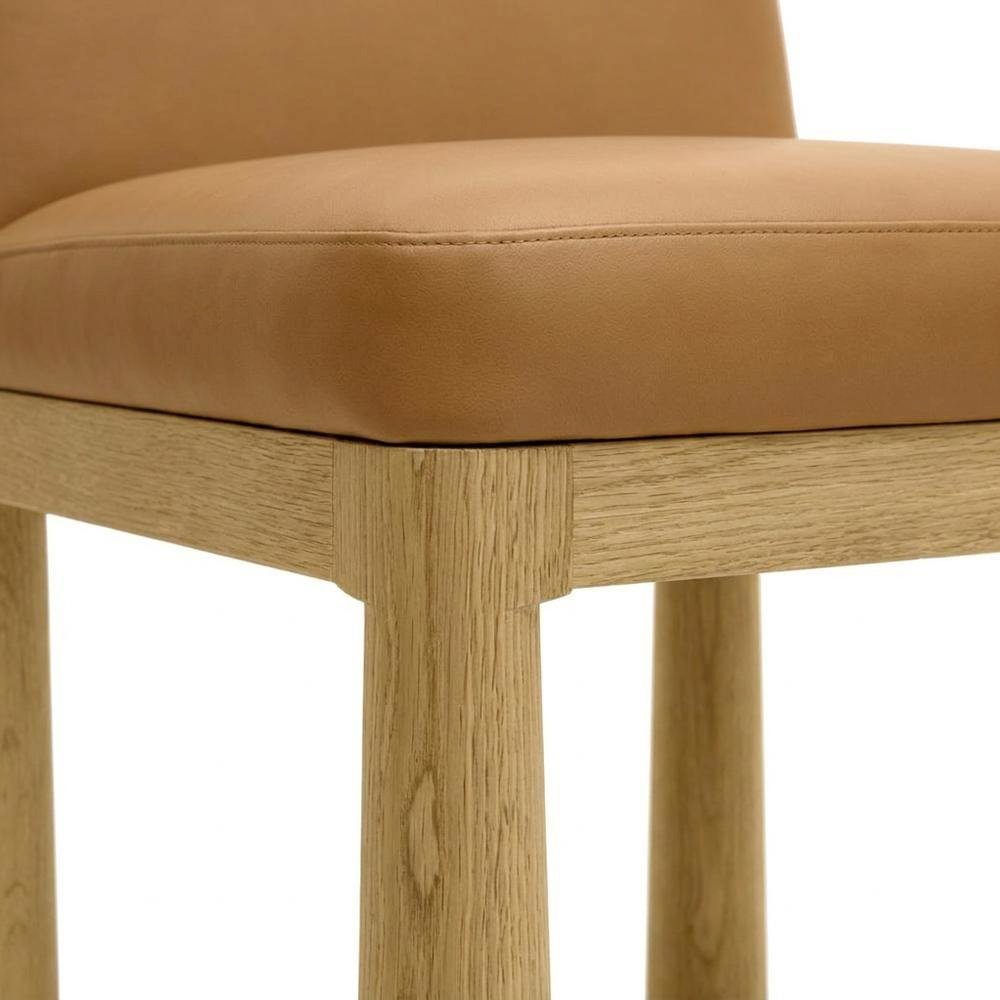 Tiara Velvet Upholstered Dining Chair with Oak Legs for Dining Room, Cognac. Picture 7