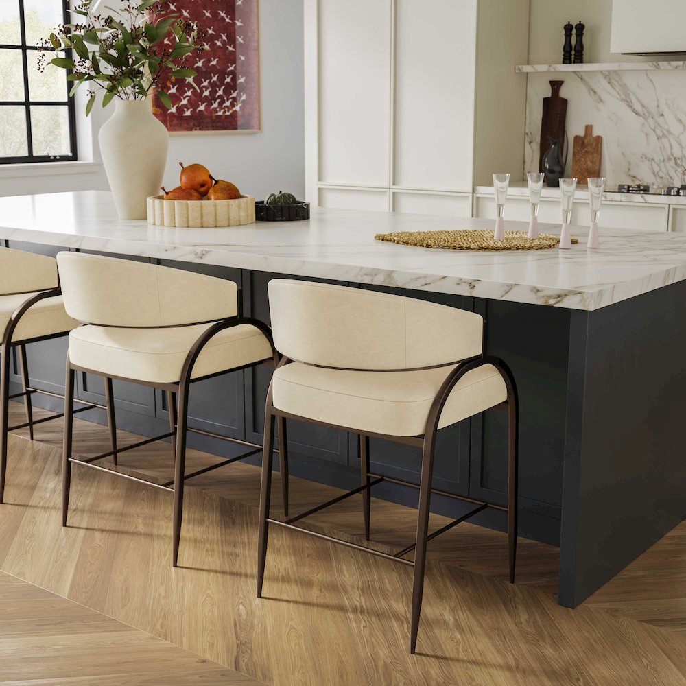 Tatum Cream Performance Vegan Leather Counter Stool. Picture 2