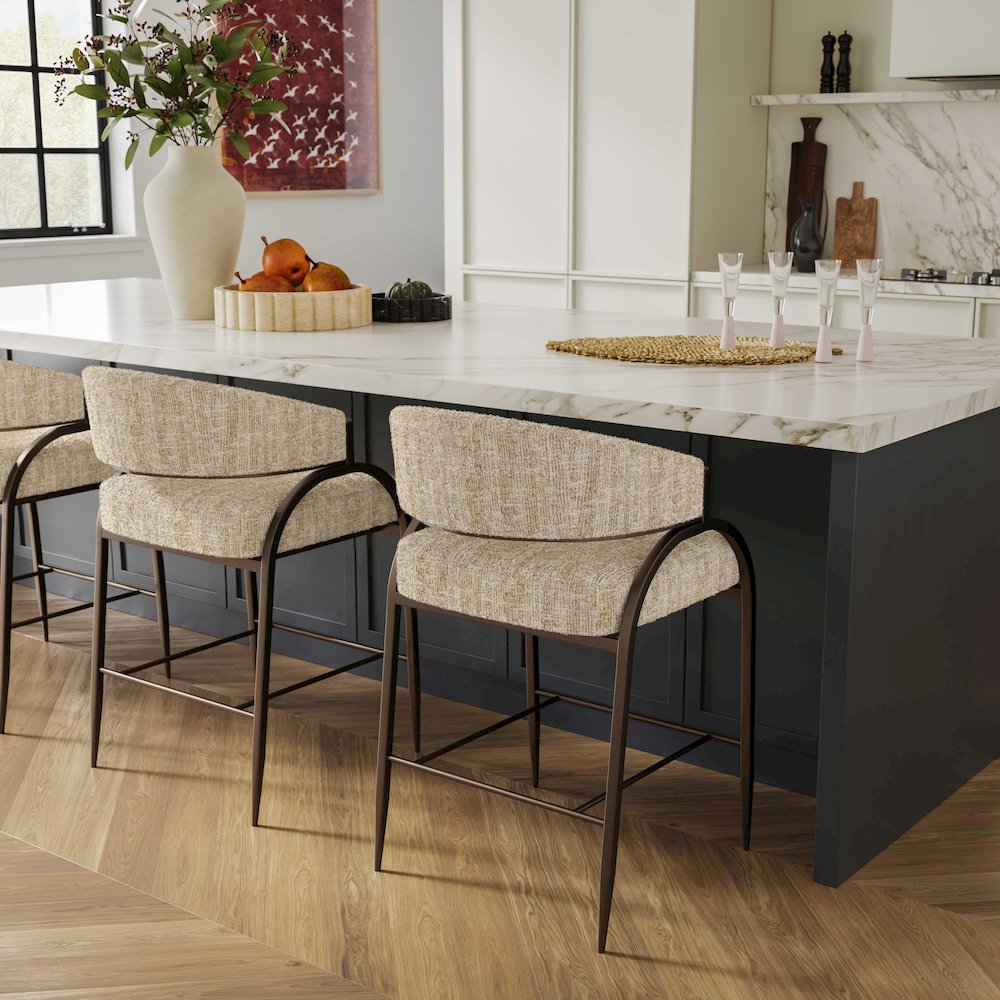 Tatum Taupe Textured Performance Boucle Counter Stool. Picture 2