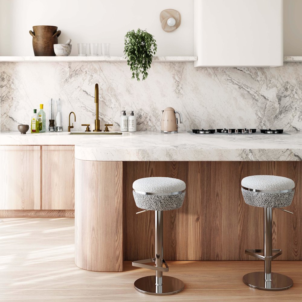 Astro White and Grey Boucle Adjustable Stool. Picture 2