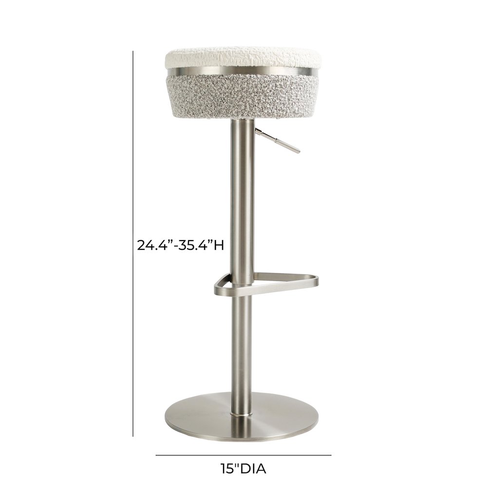 Astro White and Grey Boucle Adjustable Stool. Picture 7