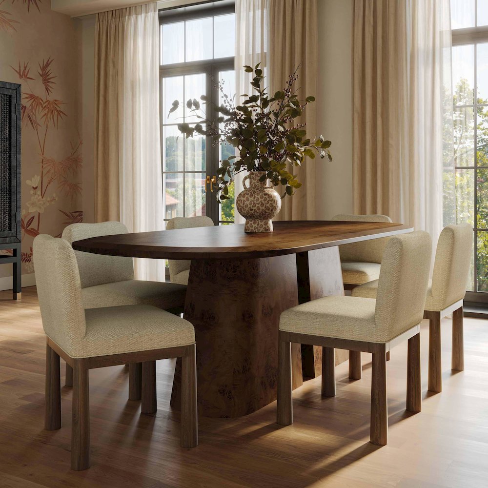 Gladyss Brown Burl Oval 87 inch Dining Table. Picture 2