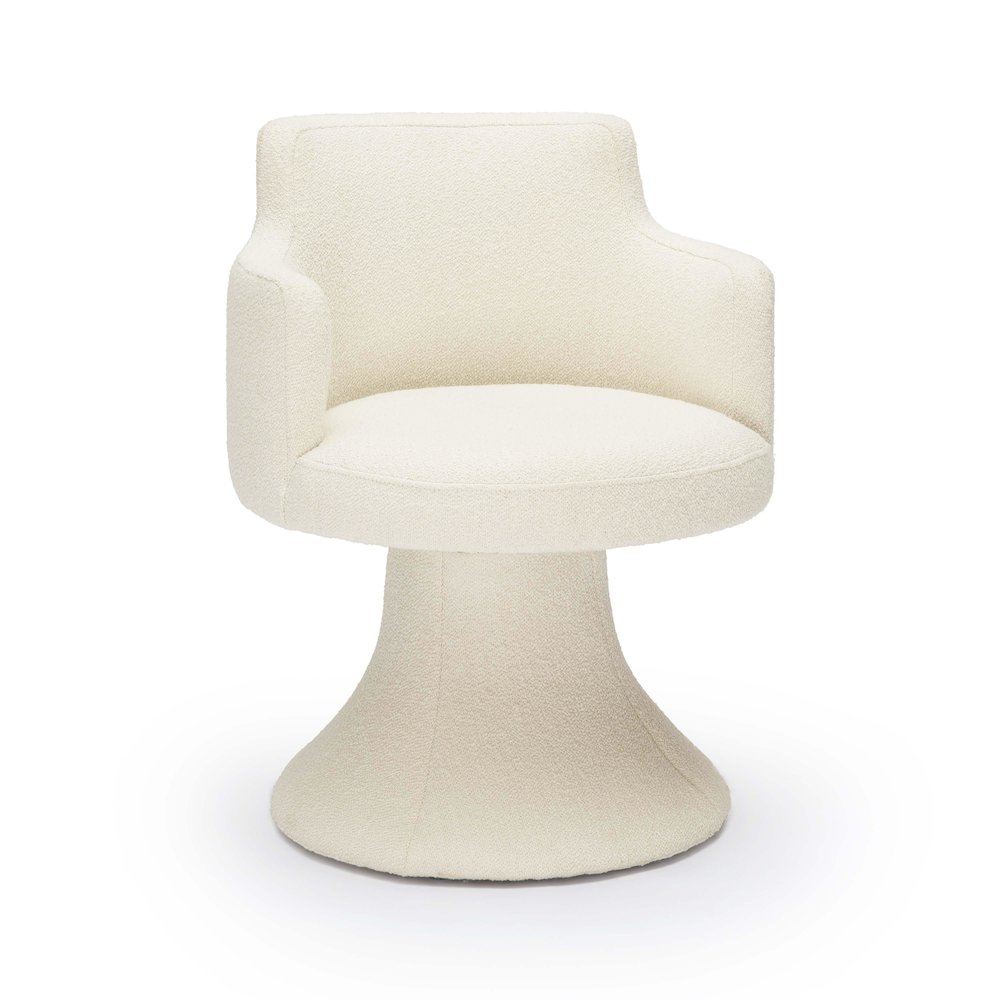 Jeffree Cream Performance Boucle Swivel Dining Chair. Picture 1