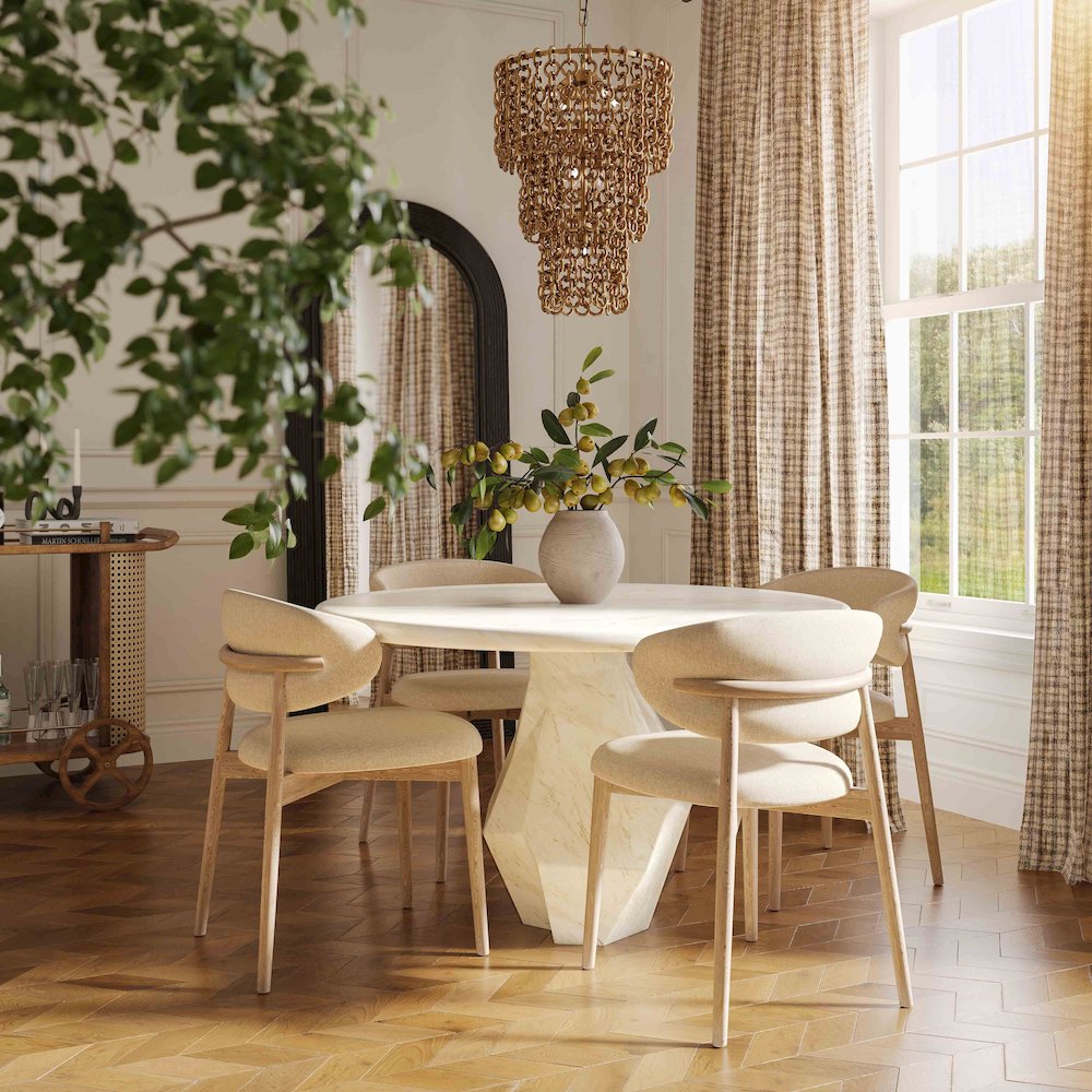Zinea Cream Performance Textured Velvet Dining Chair. Picture 2
