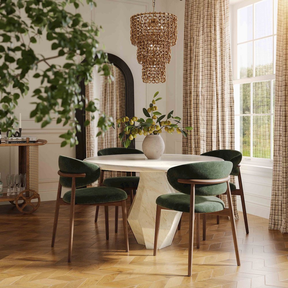 Zinea Forest Green Performance Textured Velvet Dining Chair. Picture 2