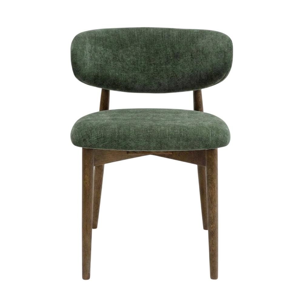 Textured Velvet Upholstered Dining Chair with Oak Legs, Forest Green. Picture 1