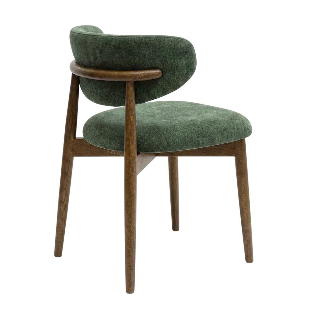 Textured Velvet Upholstered Dining Chair with Oak Legs, Forest Green. Picture 3