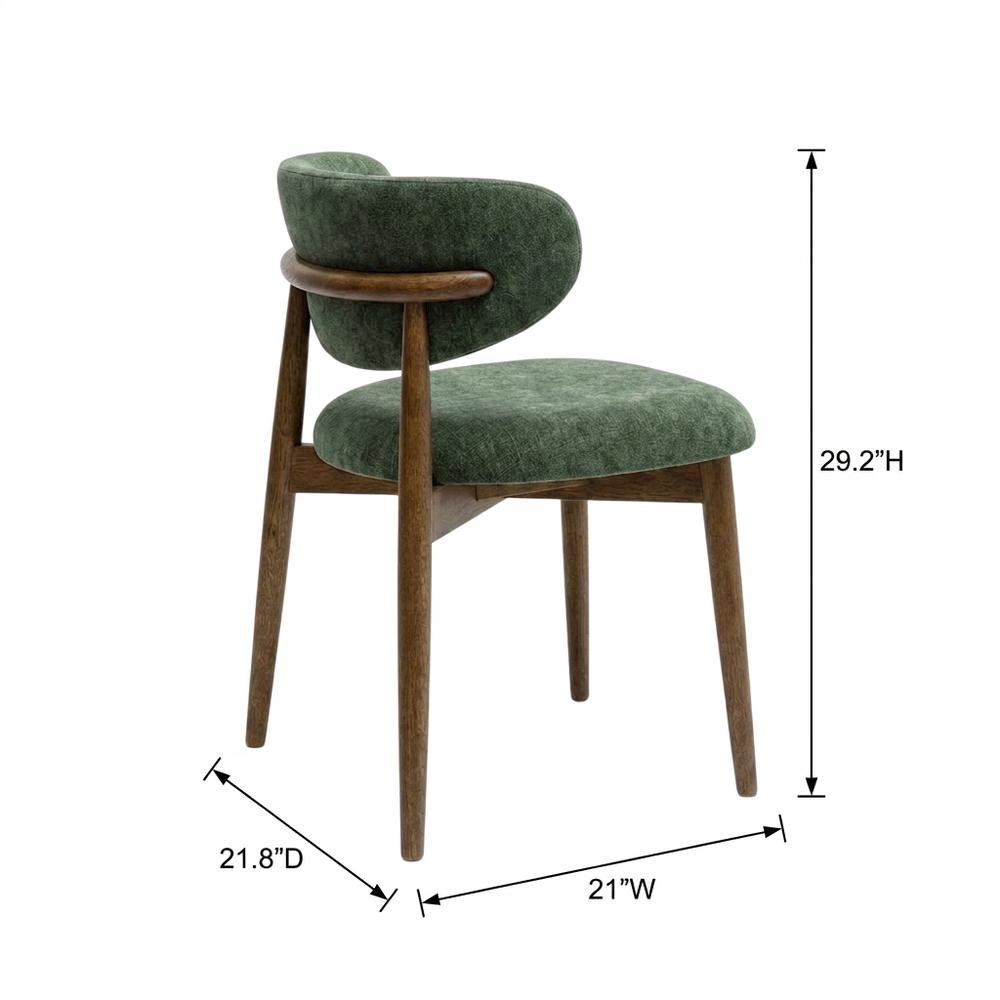 Textured Velvet Upholstered Dining Chair with Oak Legs, Forest Green. Picture 5
