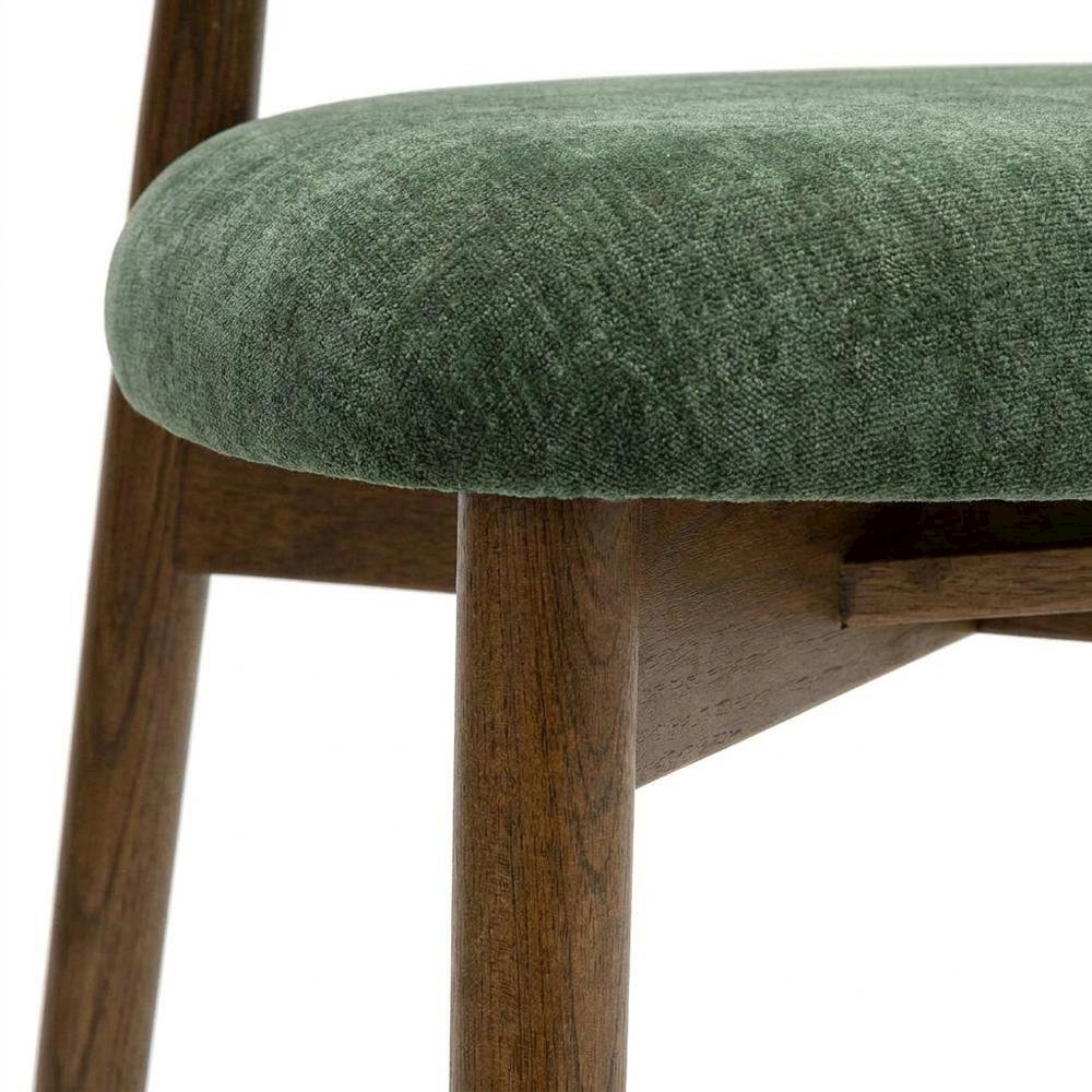 Textured Velvet Upholstered Dining Chair with Oak Legs, Forest Green. Picture 7