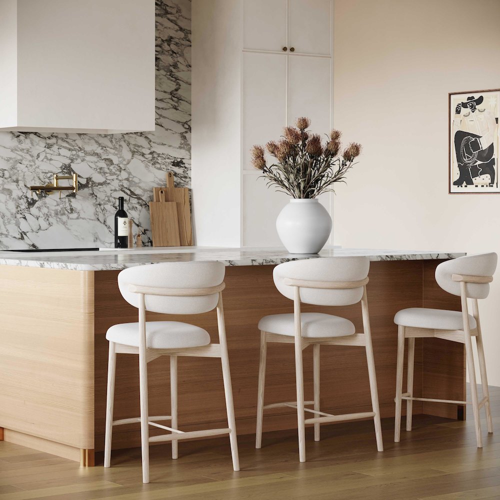 Zinea Cream Performance Textured Velvet Counter Stool. Picture 2