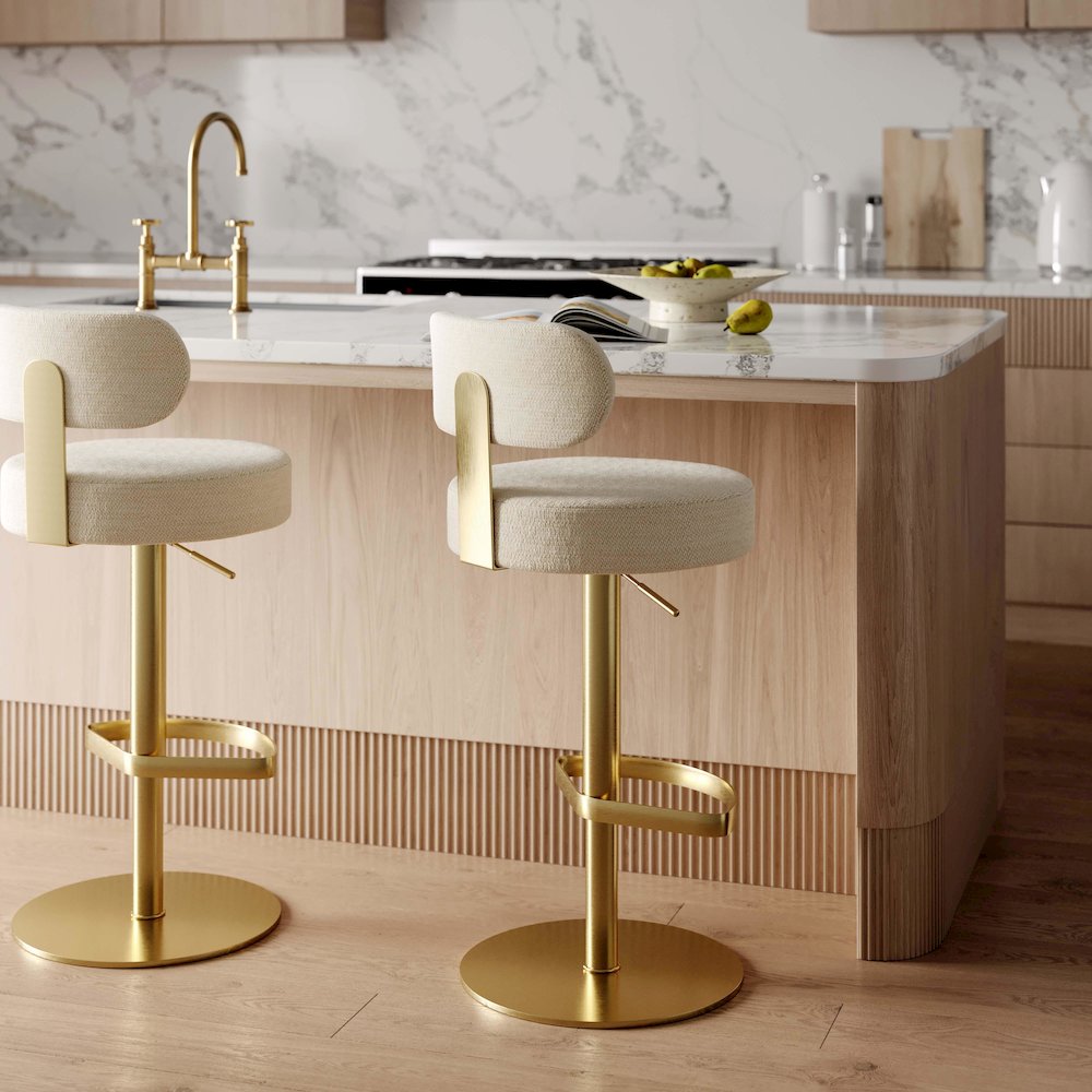 Primrose Cream Textured Performance Fabric Adjustable Stool. Picture 2