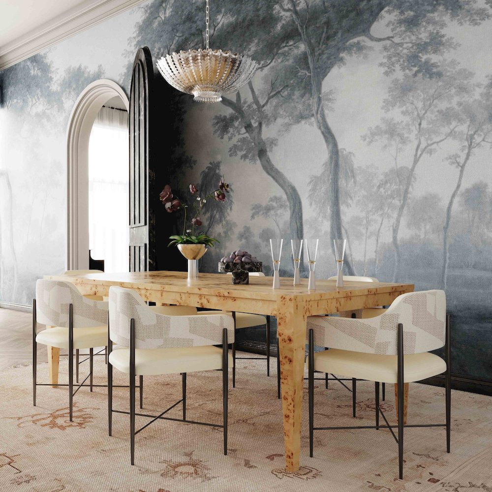 Sezanne Cream Vegan Leather and 2-Tone Jacquard Dining Chair. Picture 2