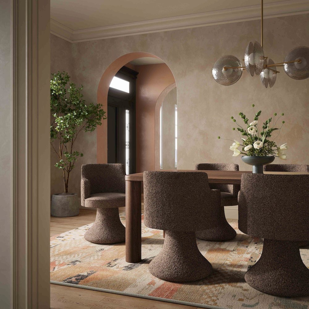 Jeffree Chocolate Brown Performance Boucle Swivel Dining Chair. Picture 2