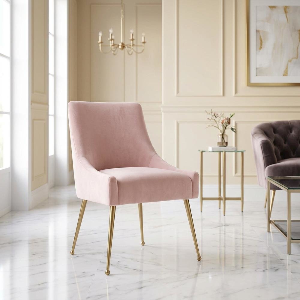 Beatrix Velvet Accent Side Chair with Gold Legs for Bedroom or Living Room. Picture 2