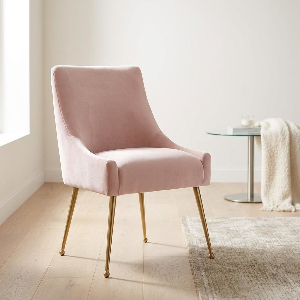 Beatrix Velvet Accent Side Chair with Gold Legs for Bedroom or Living Room. Picture 4