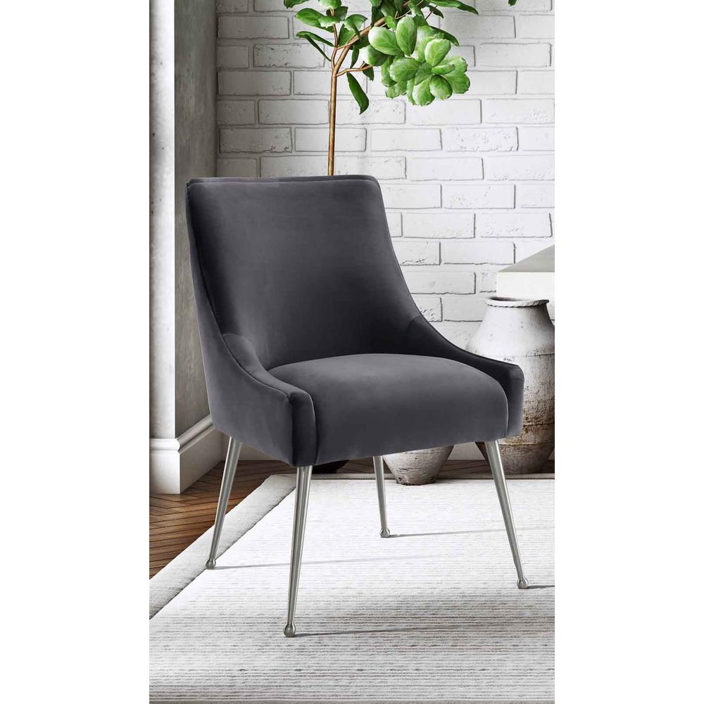 Beatrix Grey Velvet Side Chair with Silver Leg. Picture 7
