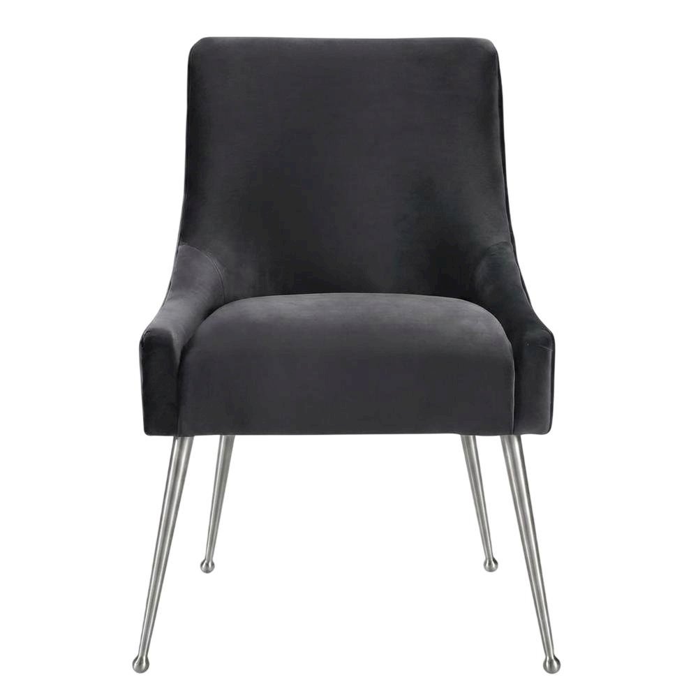 Velvet Upholstered Dining Chair with Silver Legs for Kitchen and Dining. Picture 1