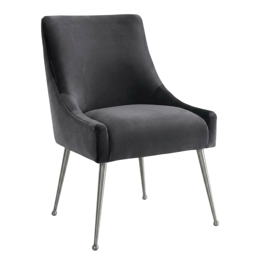 Velvet Upholstered Dining Chair with Silver Legs for Kitchen and Dining. Picture 3
