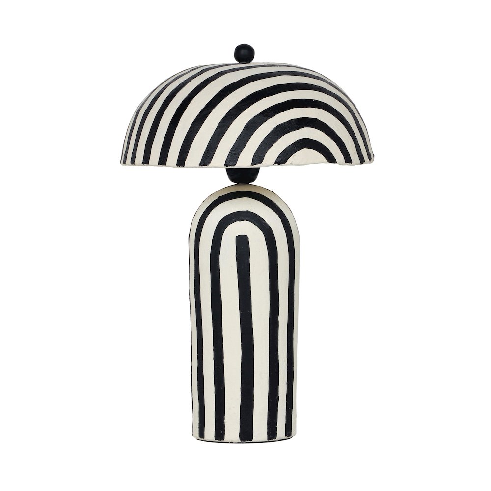 Maiori Black Striped Papier Mache Table Lamp. Picture 1
