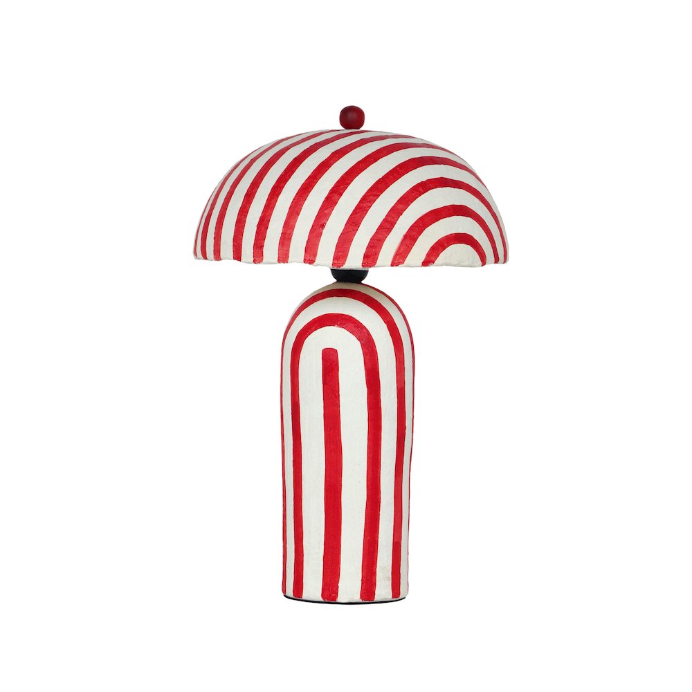 Maiori Red Striped Papier Mache Table Lamp. Picture 1