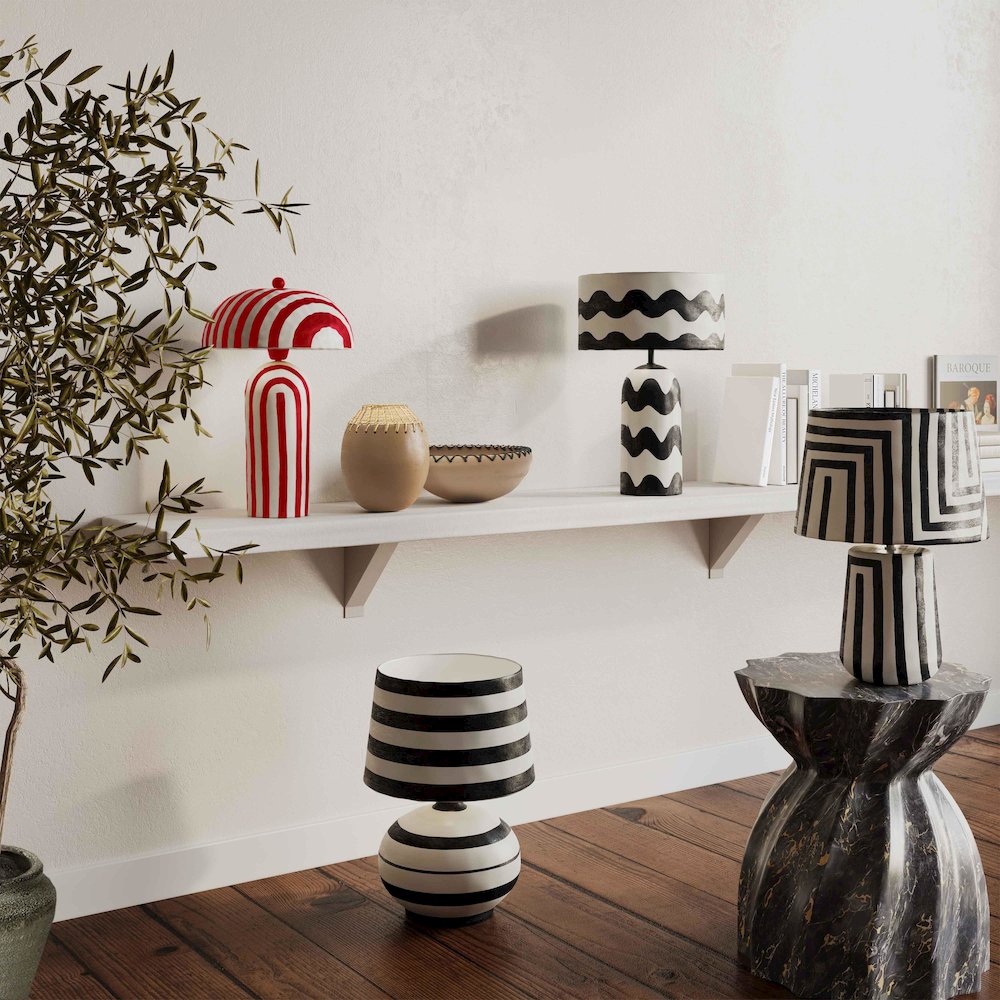 Maiori Red Striped Papier Mache Table Lamp. Picture 2