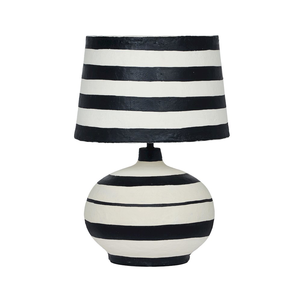 Positano Black Striped Papier Mache Table Lamp. Picture 1