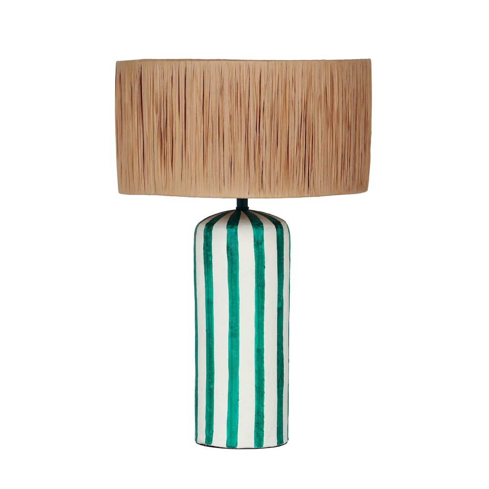 Ravello Green Striped Papier Mache Table Lamp. Picture 1