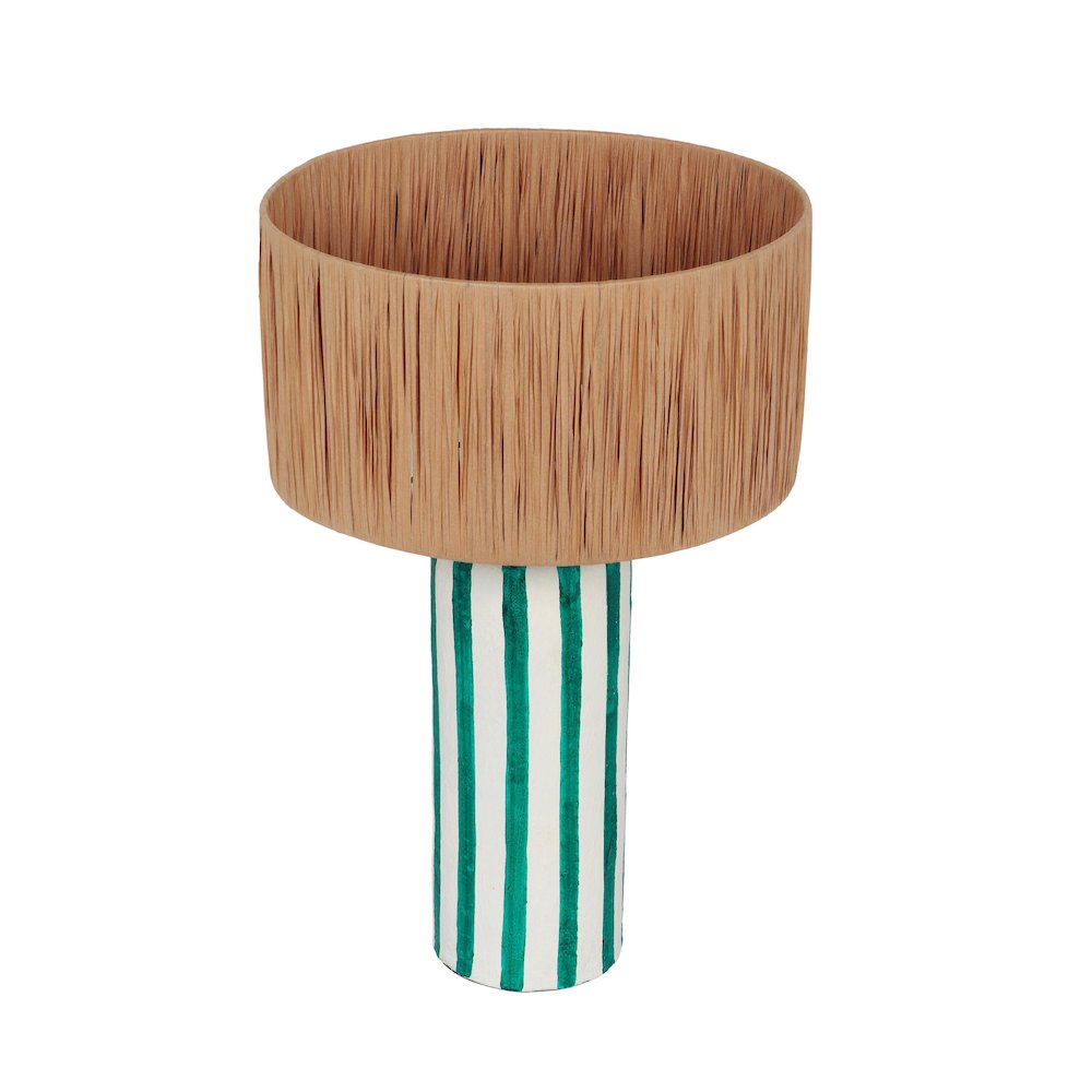 Ravello Green Striped Papier Mache Table Lamp. Picture 3