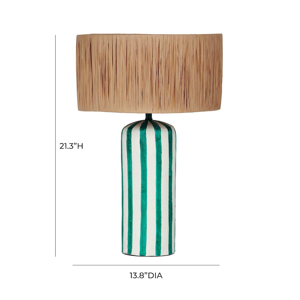 Ravello Green Striped Papier Mache Table Lamp. Picture 6