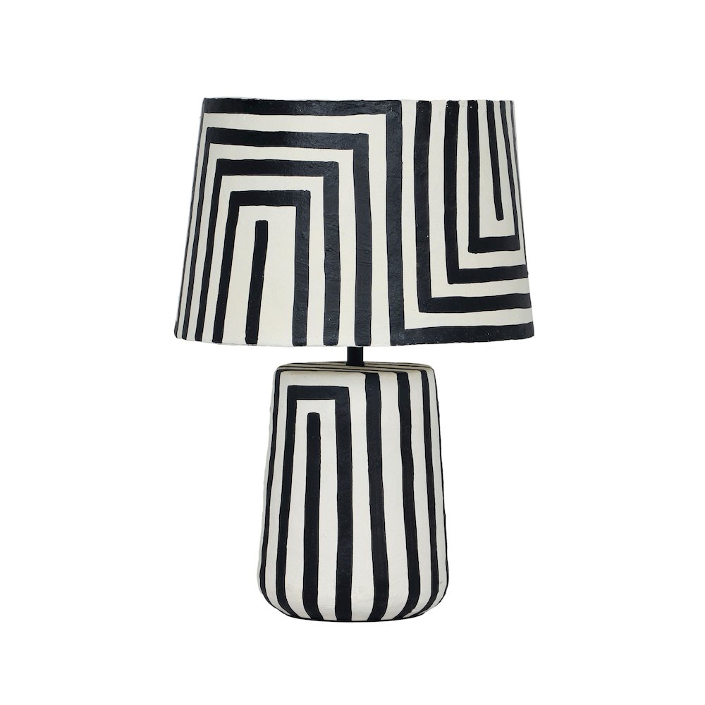 Minori Black Striped Papier Mache Table Lamp. Picture 1