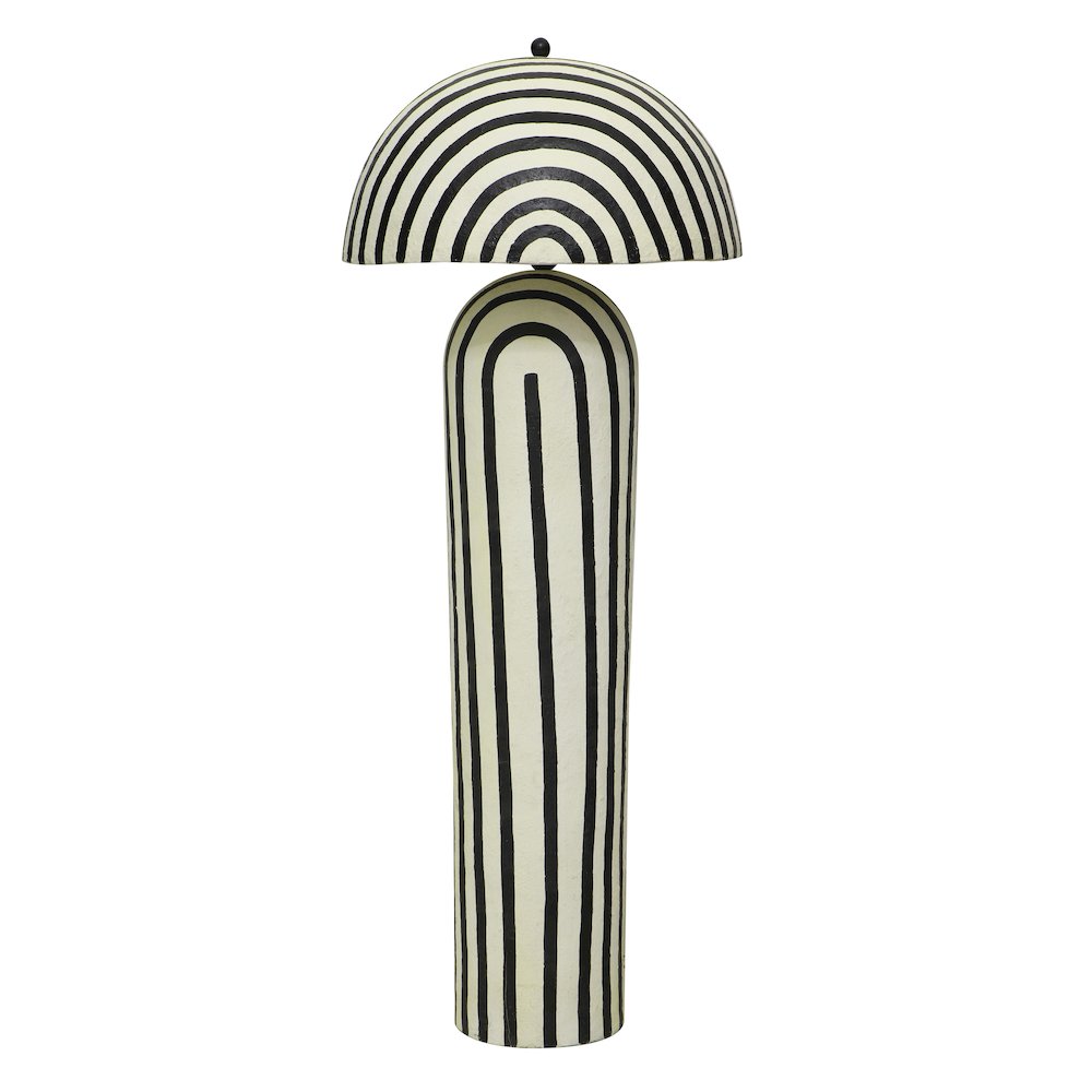 Maiori Black Striped Papier Mache Floor Lamp. Picture 1
