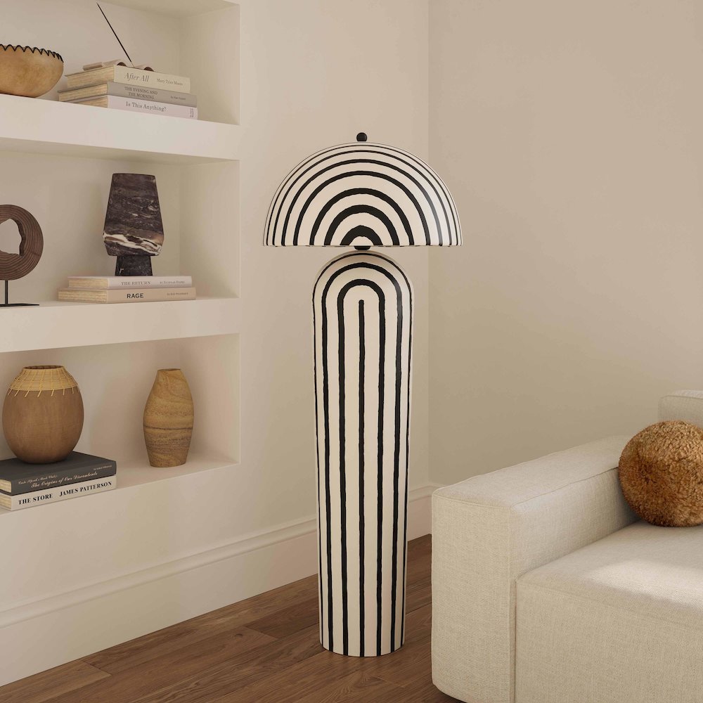 Maiori Black Striped Papier Mache Floor Lamp. Picture 2