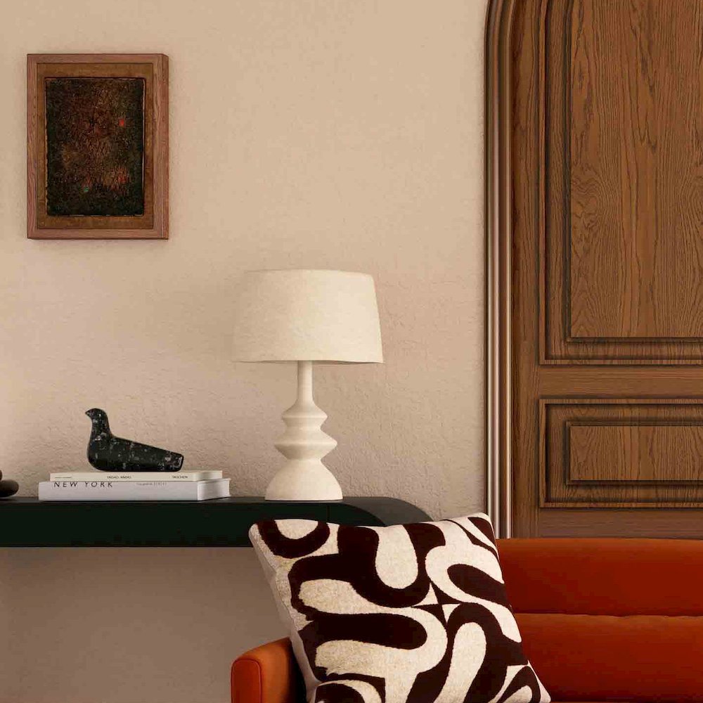 Cream Cotton Mache Table Lamp. Picture 2