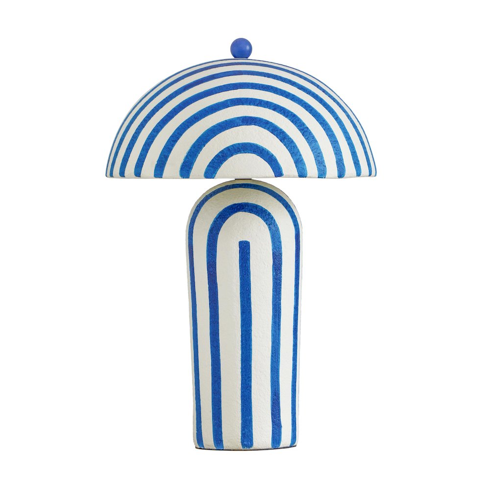 Maiori Blue Striped Papier Mache Table Lamp. Picture 1