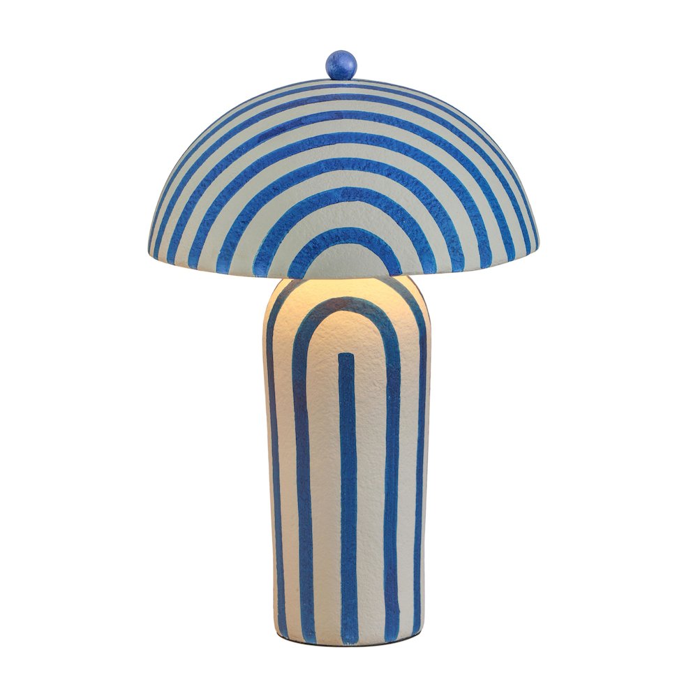 Maiori Blue Striped Papier Mache Table Lamp. Picture 2